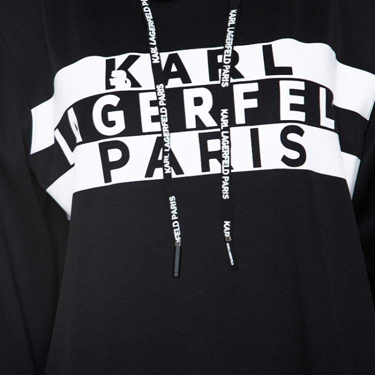 Pre Owned Karl Lagerfeld Black Logo Print Scuba Jersey Hoodie M