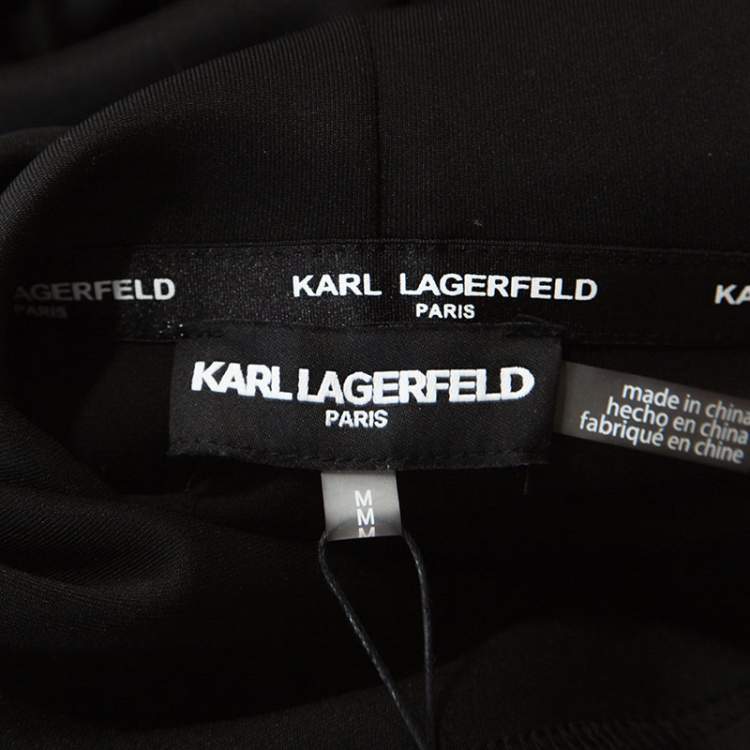 Pre Owned Karl Lagerfeld Black Logo Print Scuba Jersey Hoodie M