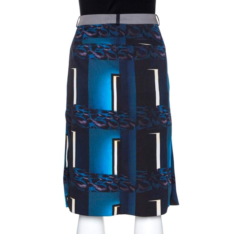 Pre Owned Kenzo Multicolor Abstract Print Side Slit Detail Fitted Skirt M