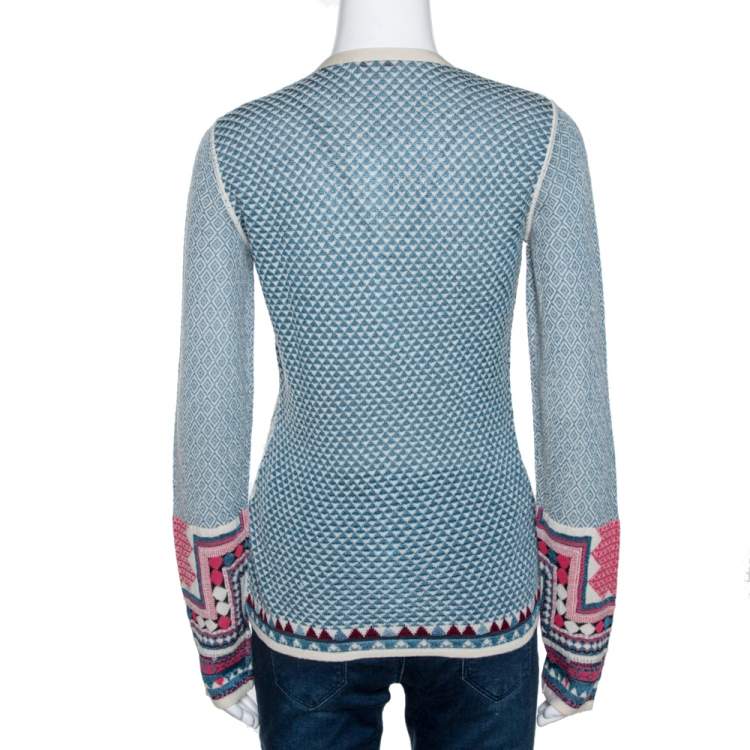Pre Owned Kenzo Multicolor Intarsia Knit Cardigan M
