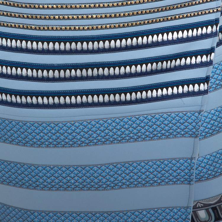 Pre Owned Kenzo Blue Stretch Knit Striped Applique Wrap Skirt M