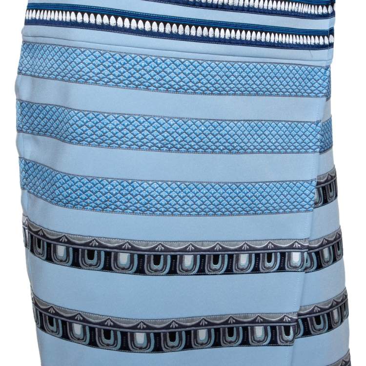 Pre Owned Kenzo Blue Stretch Knit Striped Applique Wrap Skirt M