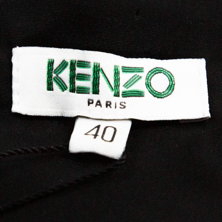 Pre Owned Kenzo Black Cotton Silk Blend Gathered Strapless Top M