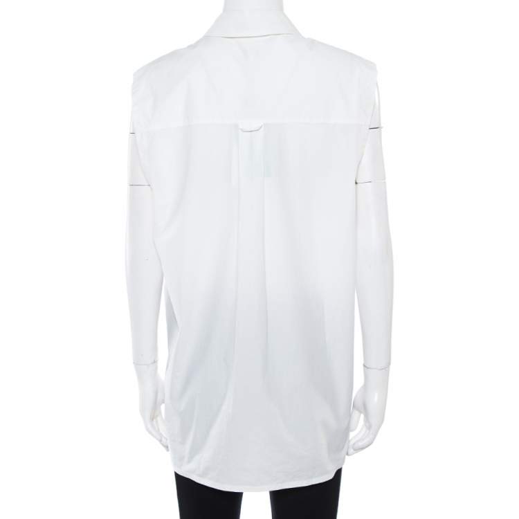 Pre Owned Kenzo White Cotton Dolphin Detail Sleeveless Shirt L