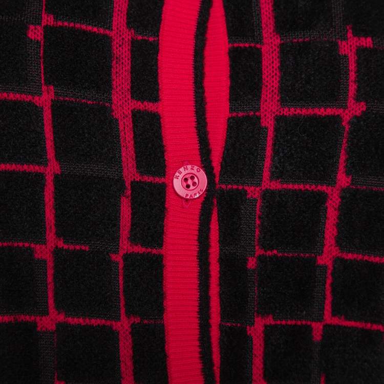 Pre Owned Kenzo Pink & Black Velour Knit Button Front Cardigan S
