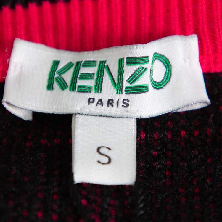 Pre Owned Kenzo Pink & Black Velour Knit Button Front Cardigan S