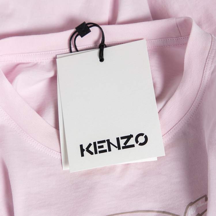 مملوكة مسبقًا Kenzo Light Pink Cotton Tiger Logo Printed T-Shirt XS