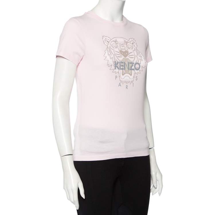 مملوكة مسبقًا Kenzo Light Pink Cotton Tiger Logo Printed T-Shirt XS