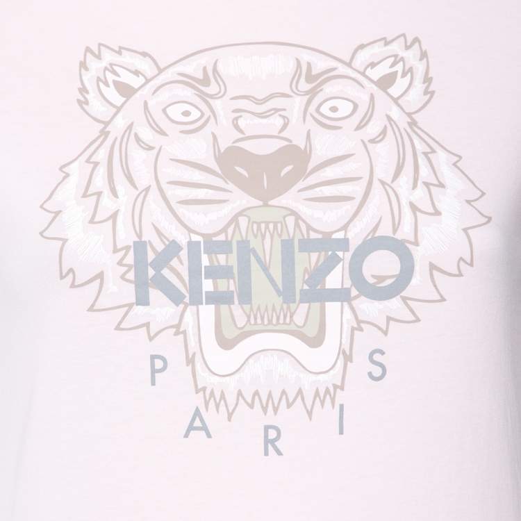 مملوكة مسبقًا Kenzo Light Pink Cotton Tiger Logo Printed T-Shirt XS