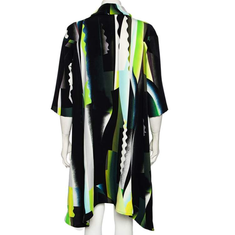 Pre Owned Kenzo Multicolor Spray Collage Printed Crepe Draped Neck Oversized Dress S