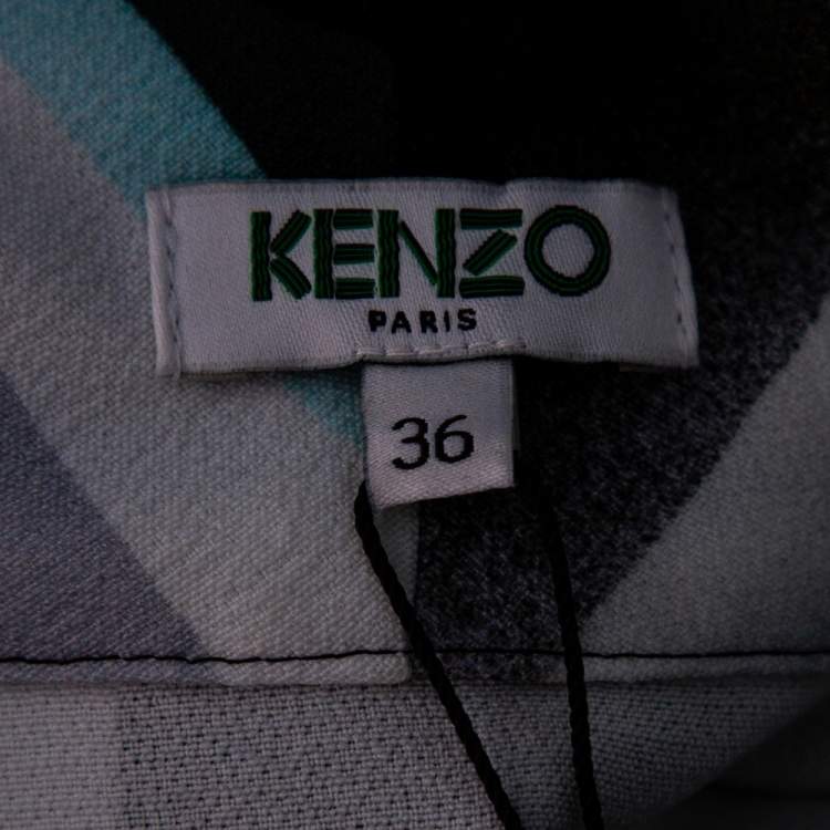 Pre Owned Kenzo Multicolor Spray Collage Printed Crepe Draped Neck Oversized Dress S