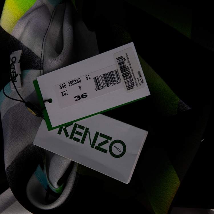 Pre Owned Kenzo Multicolor Spray Collage Printed Crepe Draped Neck Oversized Dress S