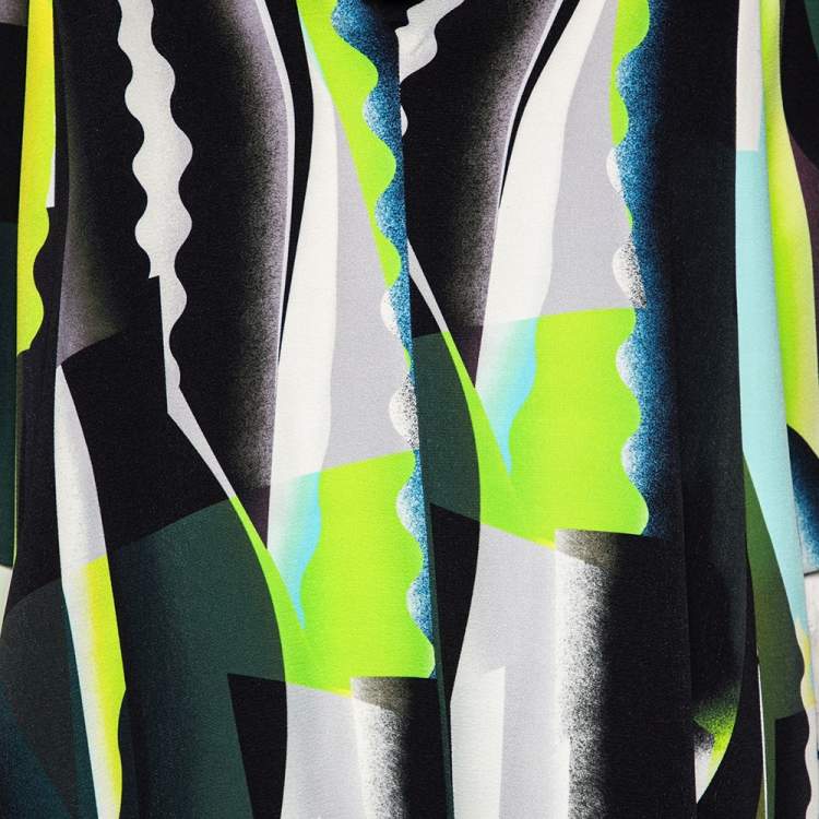Pre Owned Kenzo Multicolor Spray Collage Printed Crepe Draped Neck Oversized Dress S