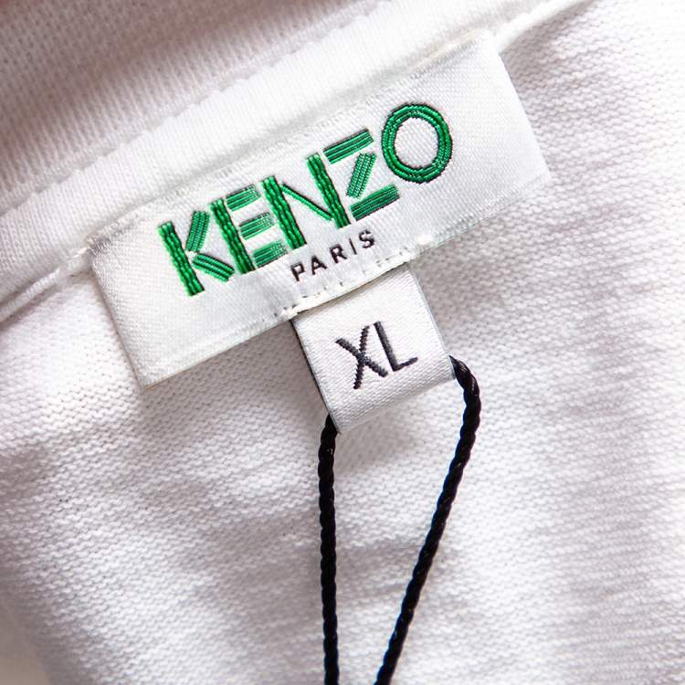 Pre Owned Kenzo White Cotton Knit Logo Print Sleeve T-Shirt XL
