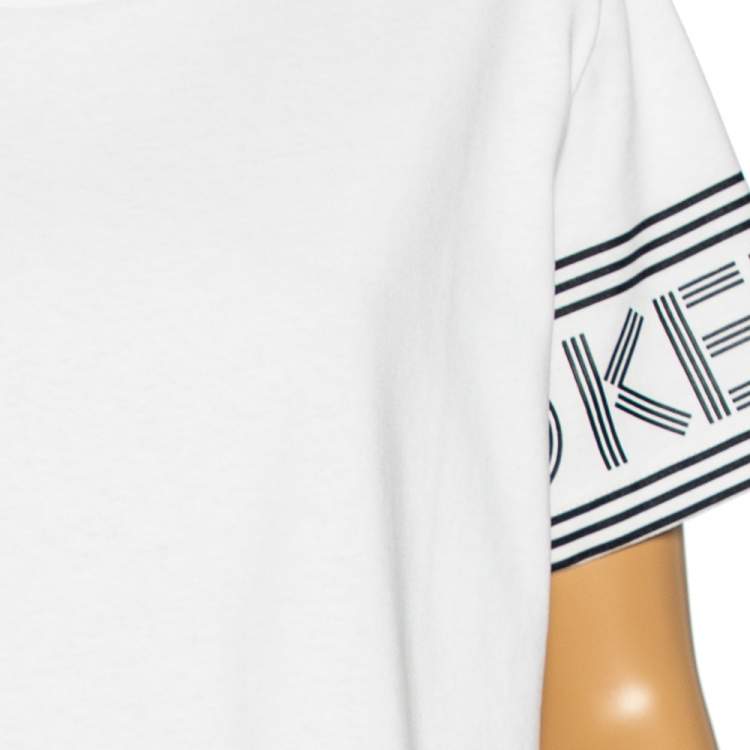 Pre Owned Kenzo White Cotton Knit Logo Print Sleeve T-Shirt XL