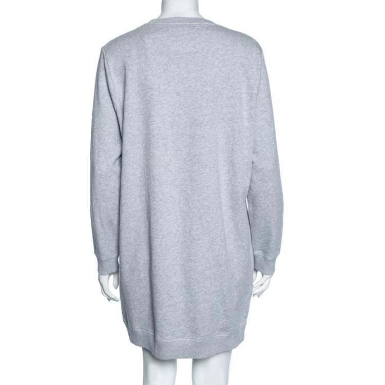 Pre Owned Kenzo Grey Cotton Tiger Embroidered Sweatshirt Dress L