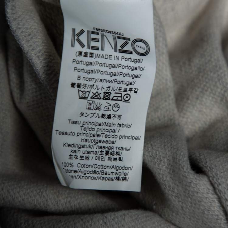 Pre Owned Kenzo Grey Cotton Tiger Embroidered Sweatshirt Dress L