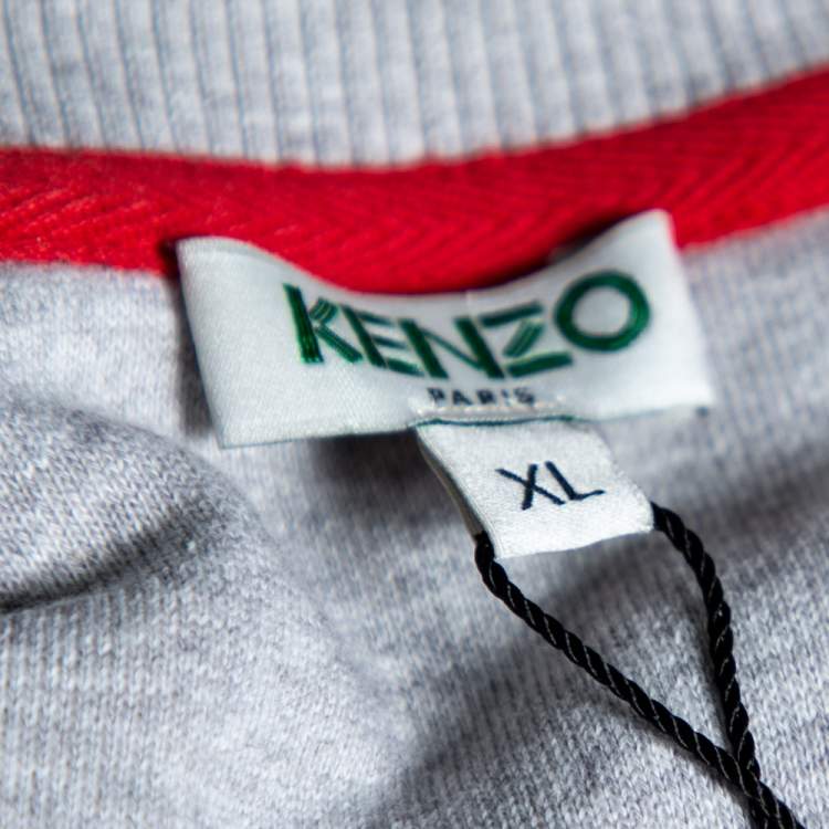 Pre Owned Kenzo Grey Cotton Tiger Embroidered Sweatshirt Dress L