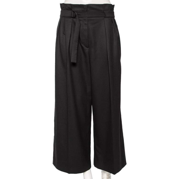Pre Owned Kenzo Black Wool Pleat Detailed Belted Cropped Culottes L 