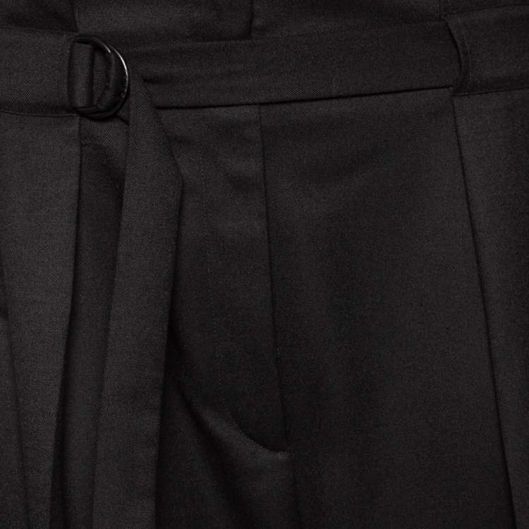 Pre Owned Kenzo Black Wool Pleat Detailed Belted Cropped Culottes L 