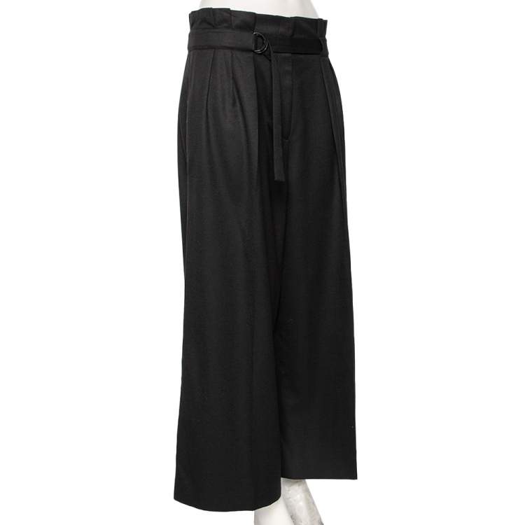 Pre Owned Kenzo Black Wool Pleat Detailed Belted Cropped Culottes L 