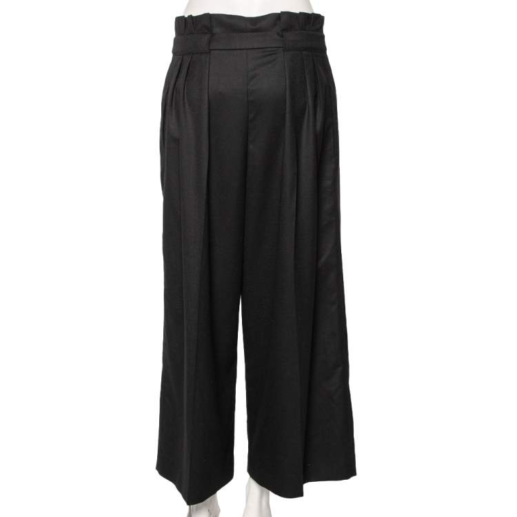 Pre Owned Kenzo Black Wool Pleat Detailed Belted Cropped Culottes L 