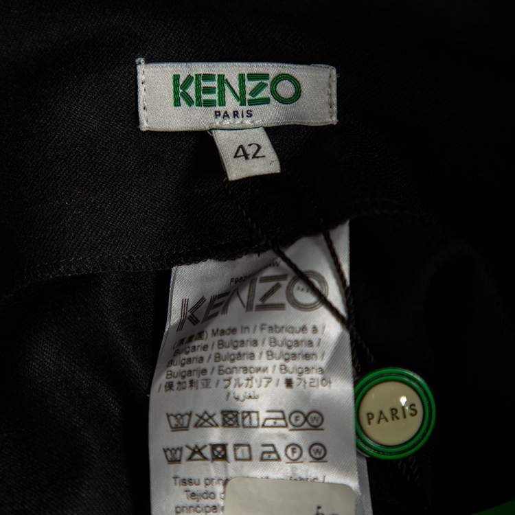 Pre Owned Kenzo Black Wool Pleat Detailed Belted Cropped Culottes L 