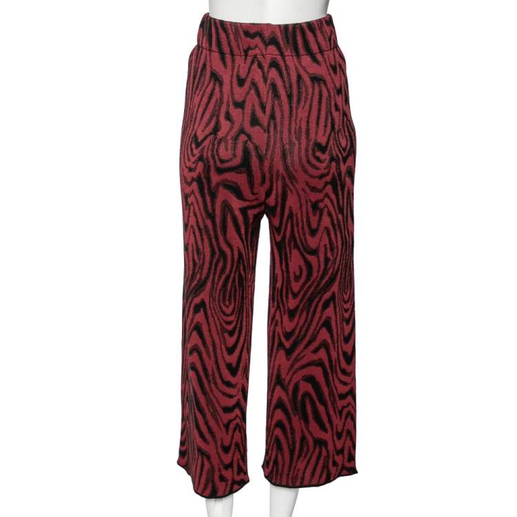 Pre Owned Kenzo Burgundy & Black Patterned Knit High Waisted Culottes S