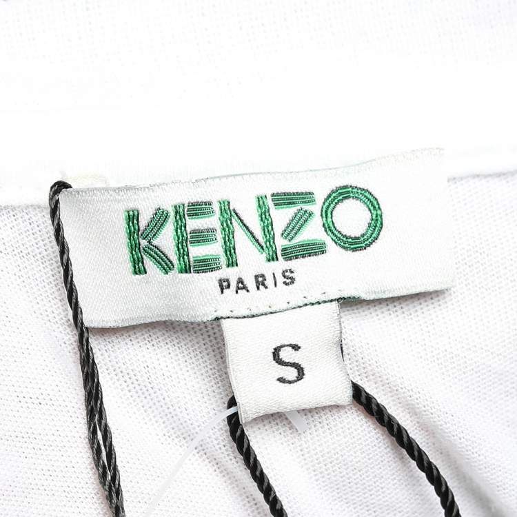 Pre Owned Kenzo White Flocked Eye Cotton Knit T-Shirt S