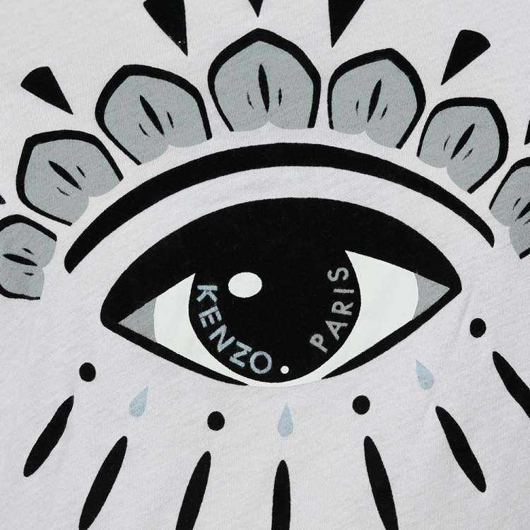 Pre Owned Kenzo White Flocked Eye Cotton Knit T-Shirt S