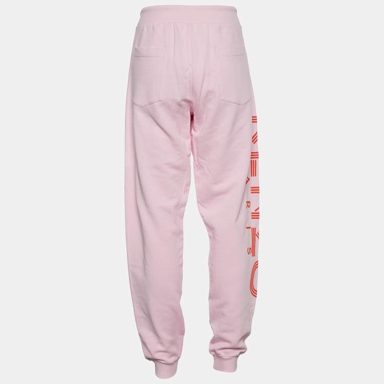 Pre Owned Kenzo Pink Terry Knit Logo Print Joggers L