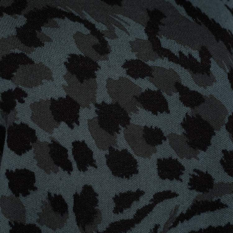 Pre Owned Kenzo Grey Leopard Print Wool & Cotton Jumper XL