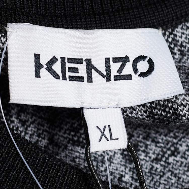 Pre Owned Kenzo Grey Leopard Print Wool & Cotton Jumper XL