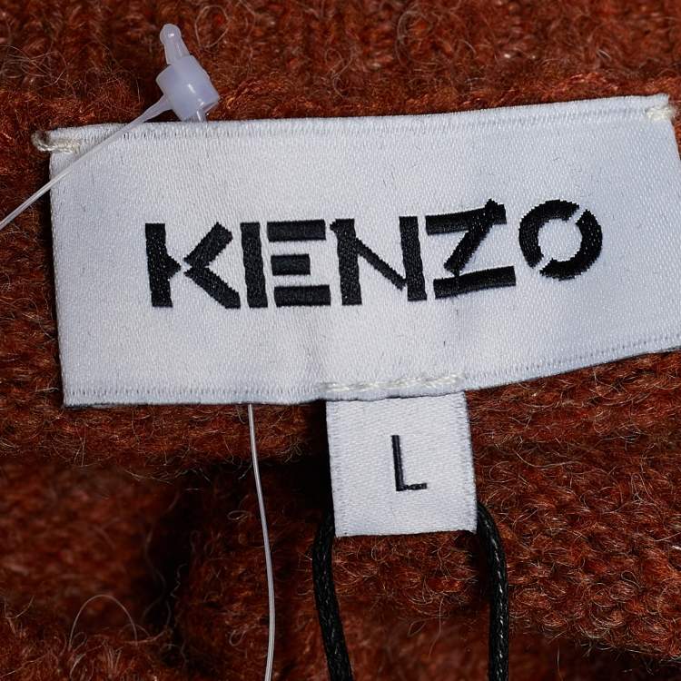 مملوكة مسبقًا Kenzo Brown Pleat Camo Print Wool Blend Jumper L