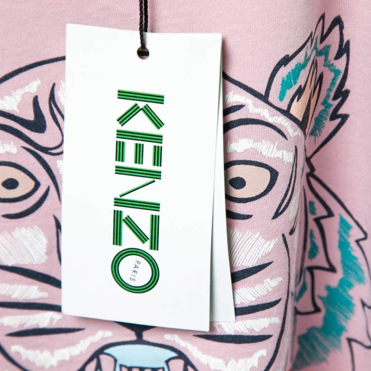 Pre Owned Kenzo Pink Tiger Logo Printed Cotton Short Sleeve T-Shirt XS