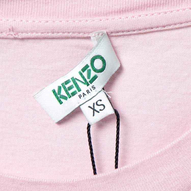 Pre Owned Kenzo Pink Tiger Logo Printed Cotton Short Sleeve T-Shirt XS