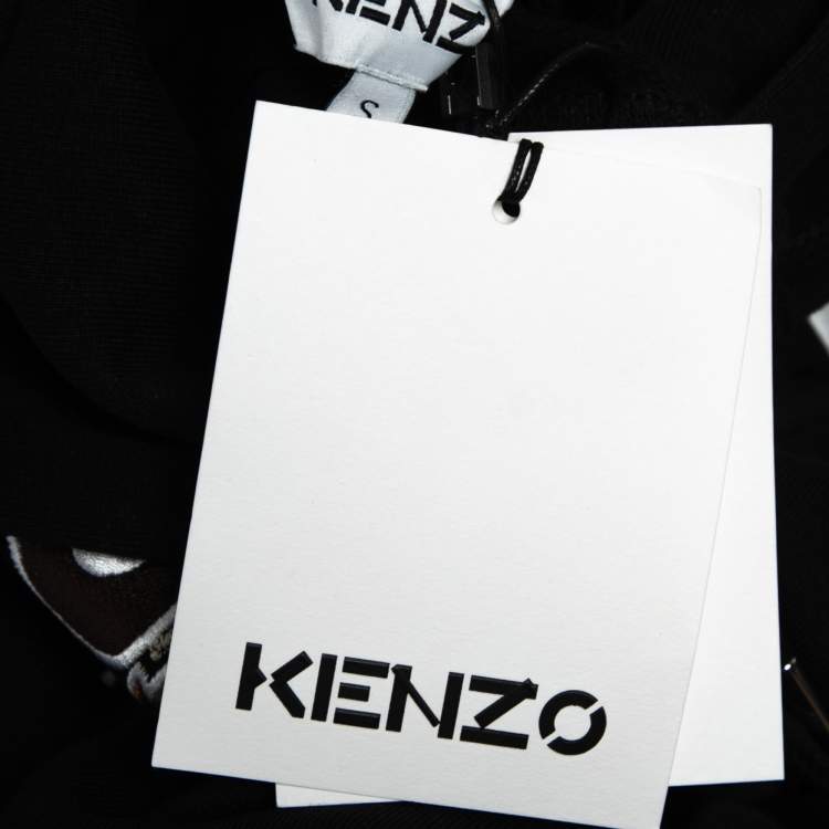 Pre Owned Kenzo Black Tiger Logo Embroidered Cotton Hoodie S
