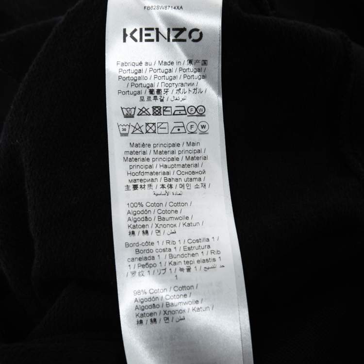 Pre Owned Kenzo Black Tiger Logo Embroidered Cotton Hoodie S