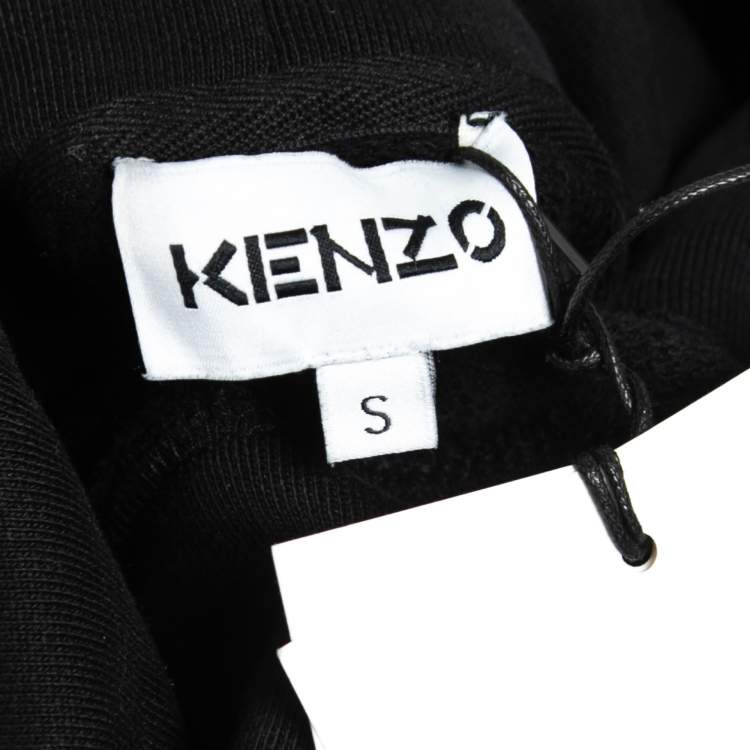 Pre Owned Kenzo Black Tiger Logo Embroidered Cotton Hoodie S