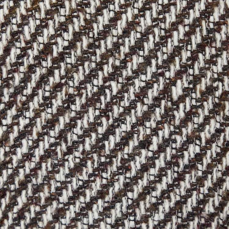 Pre Owned Kenzo Brown & Beige Checkered Wool Crop Cape M