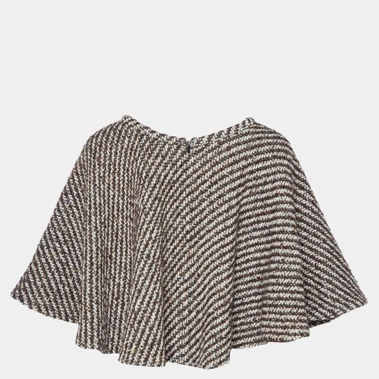 Pre Owned Kenzo Brown & Beige Checkered Wool Crop Cape M