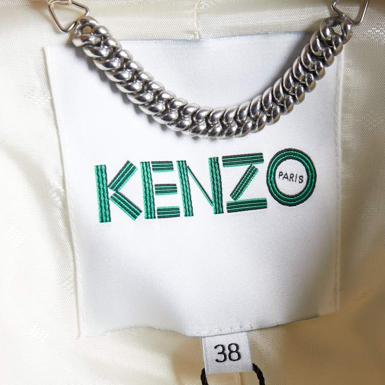 Pre Owned Kenzo White Contrast Detail Double Breasted Coat M