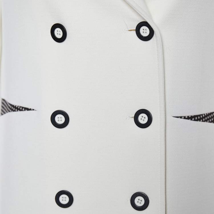 Pre Owned Kenzo White Contrast Detail Double Breasted Coat M