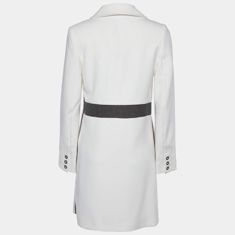 Pre Owned Kenzo White Contrast Detail Double Breasted Coat M