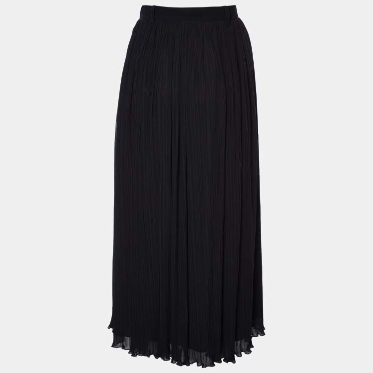 Pre Owned Kenzo Black Pleated Chiffon Belted Midi Skirt M