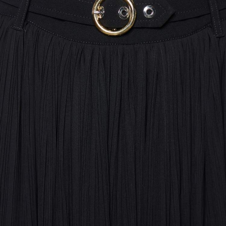 Pre Owned Kenzo Black Pleated Chiffon Belted Midi Skirt M