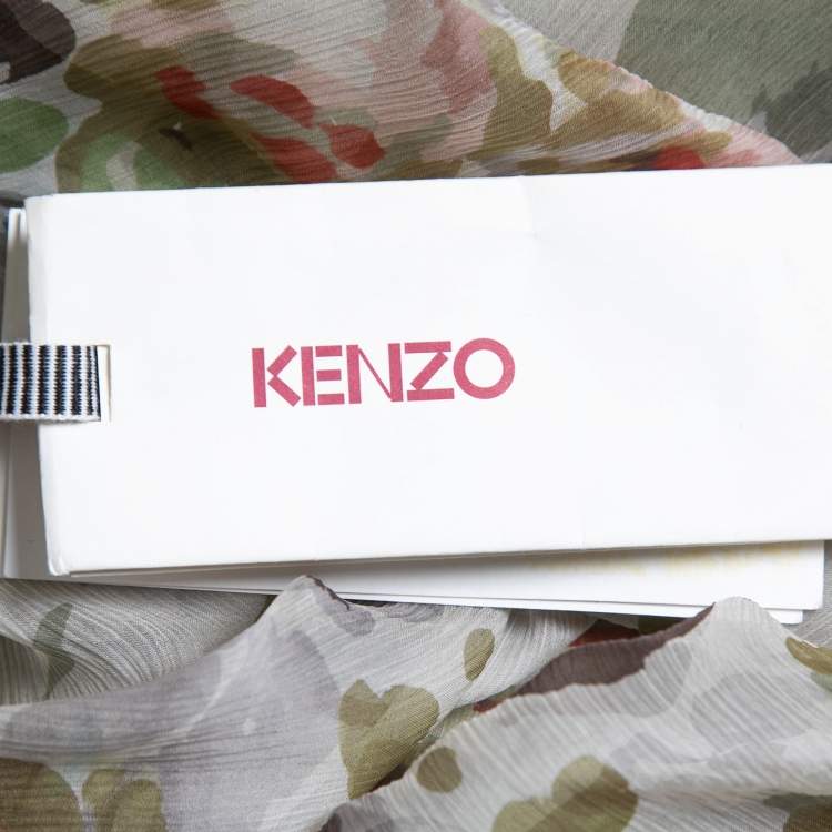 Pre Owned Kenzo Beige Floral Printed Silk Belted Tunic M