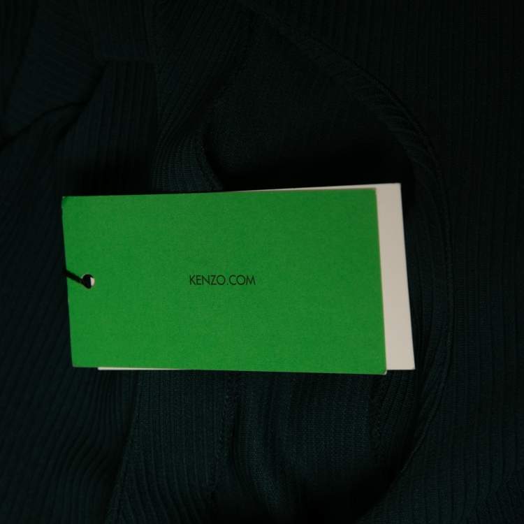Pre Owned Kenzo Dark Green Textured Knit Zip Detailed Sleeveless Top M