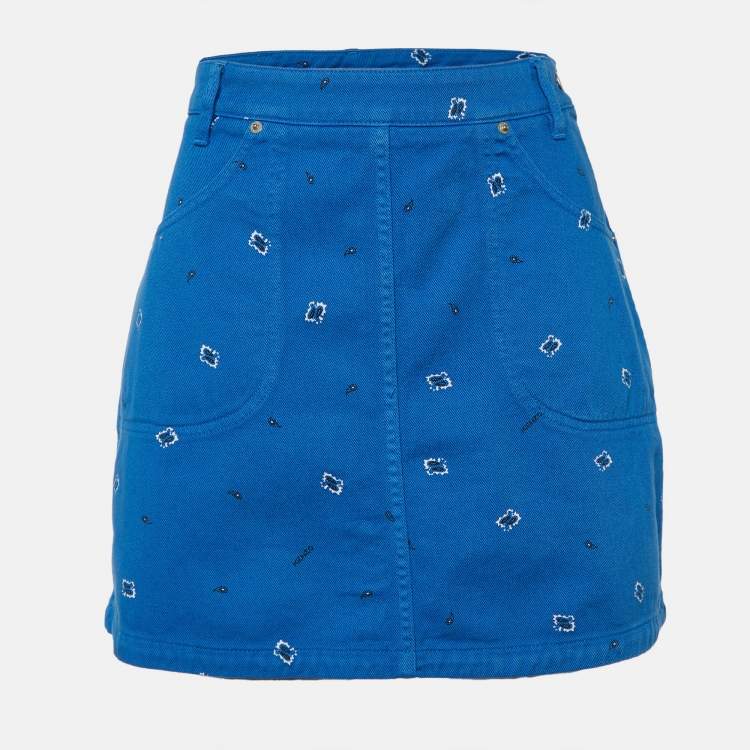 Pre Owned Kenzo Blue Printed Denim Mini Skirt M