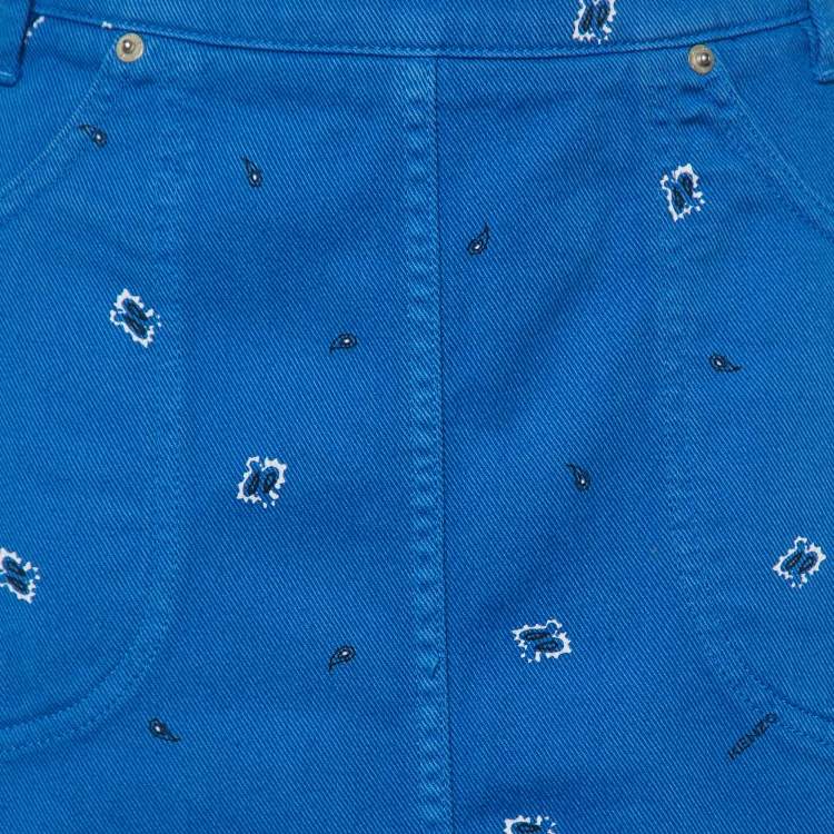 Pre Owned Kenzo Blue Printed Denim Mini Skirt M